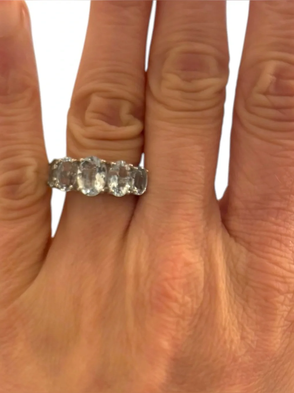 DJoy Womens Mangoro Aquamarine 5 Stone Ring in Platinum/Sterling Silver Size 6